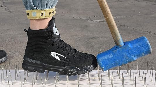 XUNRUO Safety Work Boots Mens Womens, Breathable Safety Steel Toe